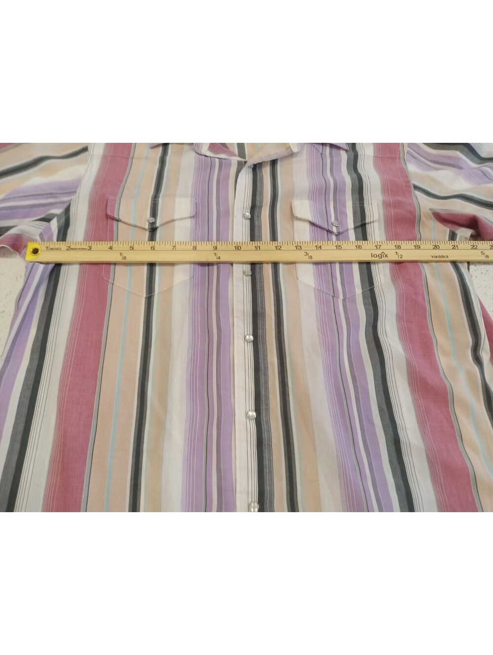 Wrangler Cowboy Cut Western Shirt Mens 17 Multi Stripe Pearl Snap X-Long Tails - Picture 4 of 6